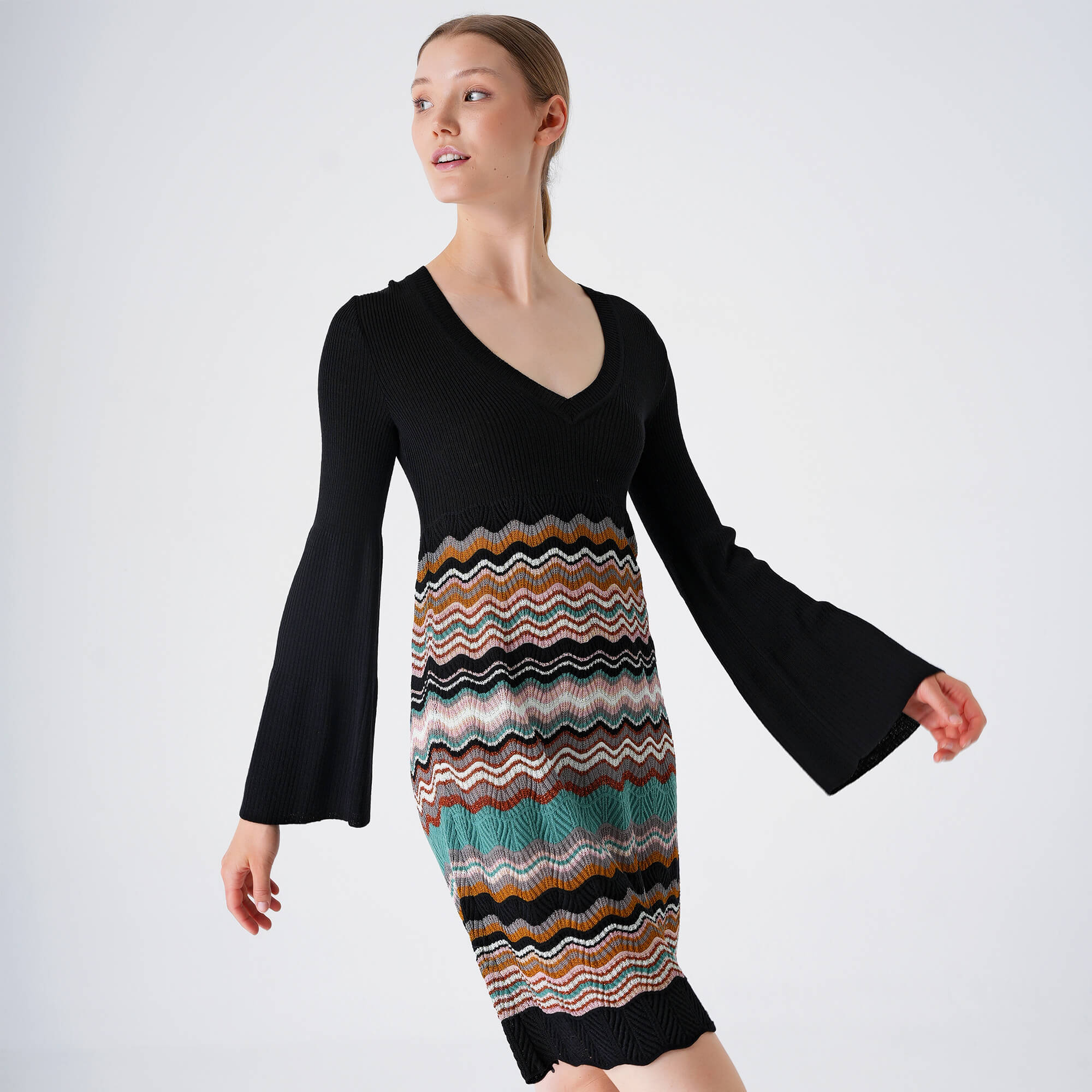 Missoni Mare - Black&Multicolor Zigzag Knitted Long Sleeve Dress